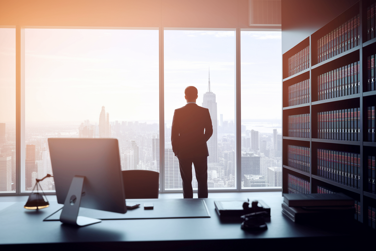 avocat-dos-bureau-moderne-vue-ville