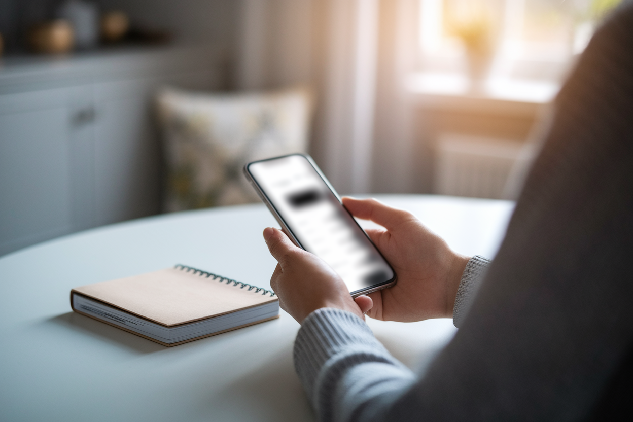 personne-table-chequier-smartphone-ecran-flou