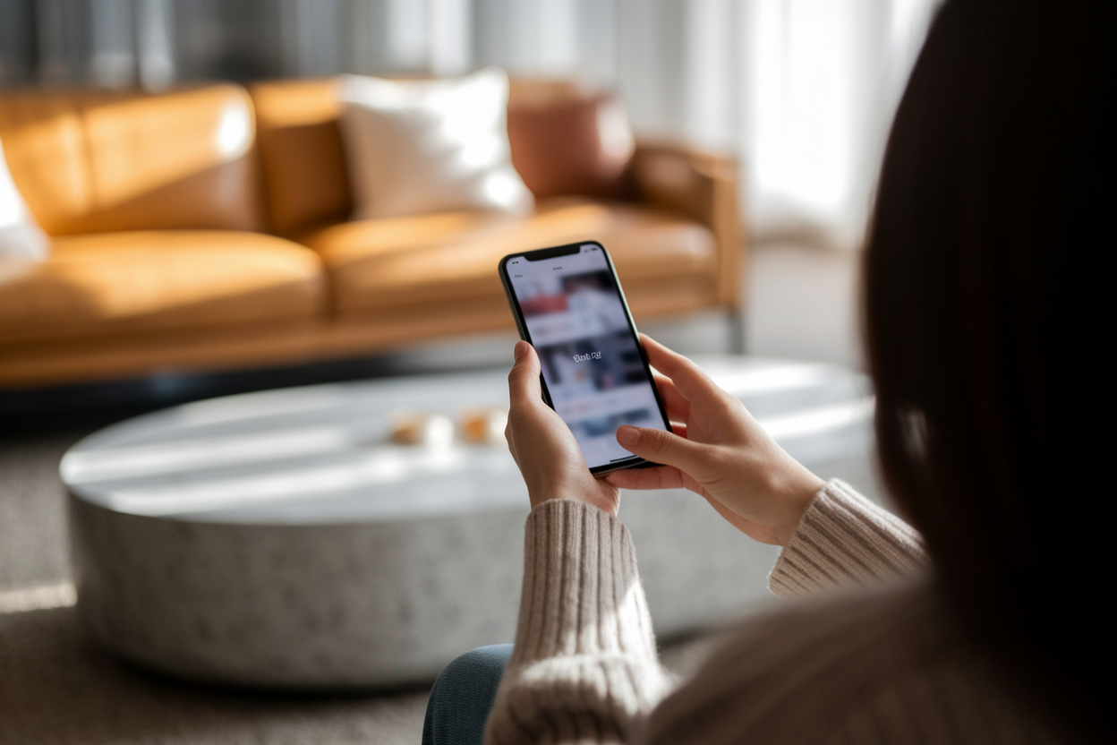 personne-dos-smartphone-ecran-flou-salon-moderne