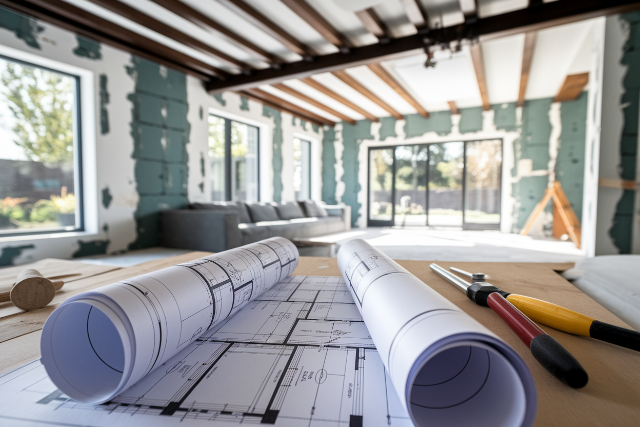 salon-renovation-poutres-plans-outils